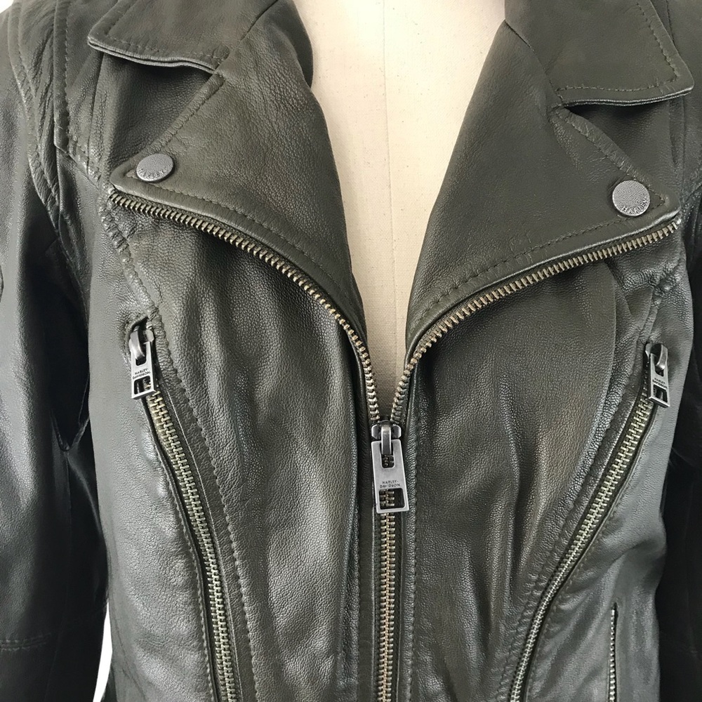 Harley Davidson army green leather jacket - Picture 7 of 8